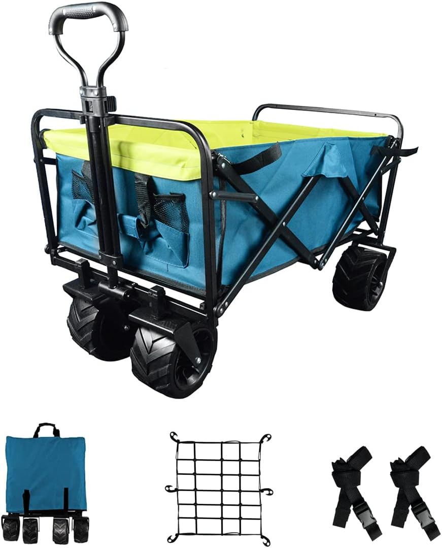 Collapsible Heavy Duty Beach Wagon Cart with Universal Wheels Adjustable Handle Y5036