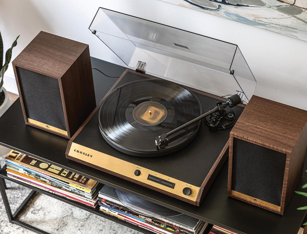 Walnut 2-Speed Belt-Drive Bluetooth Turntable with Speakers W644