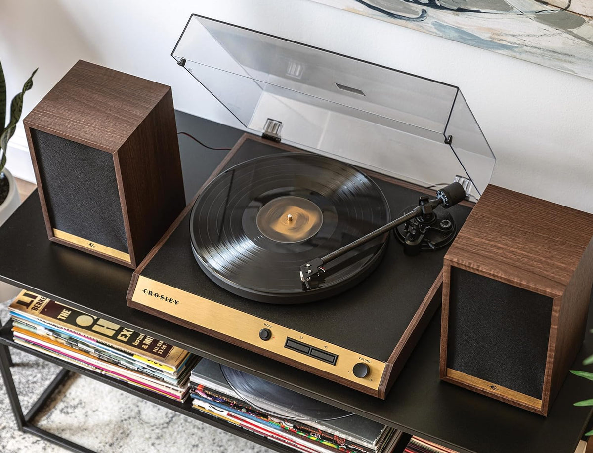 Walnut 2-Speed Belt-Drive Bluetooth Turntable with Speakers W644