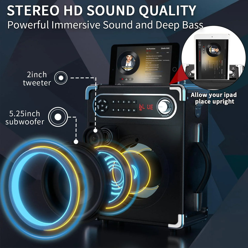 Karaoke Machine with 2 Wireless Microphones, Bluetooth Speaker W2977
