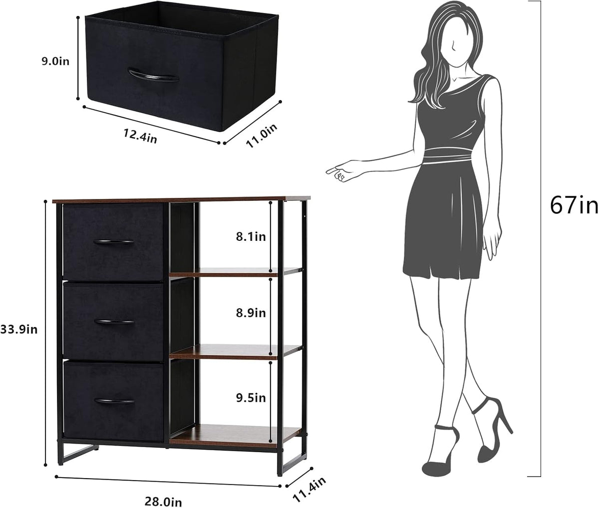 3 Drawer Dresser with Shelves J690