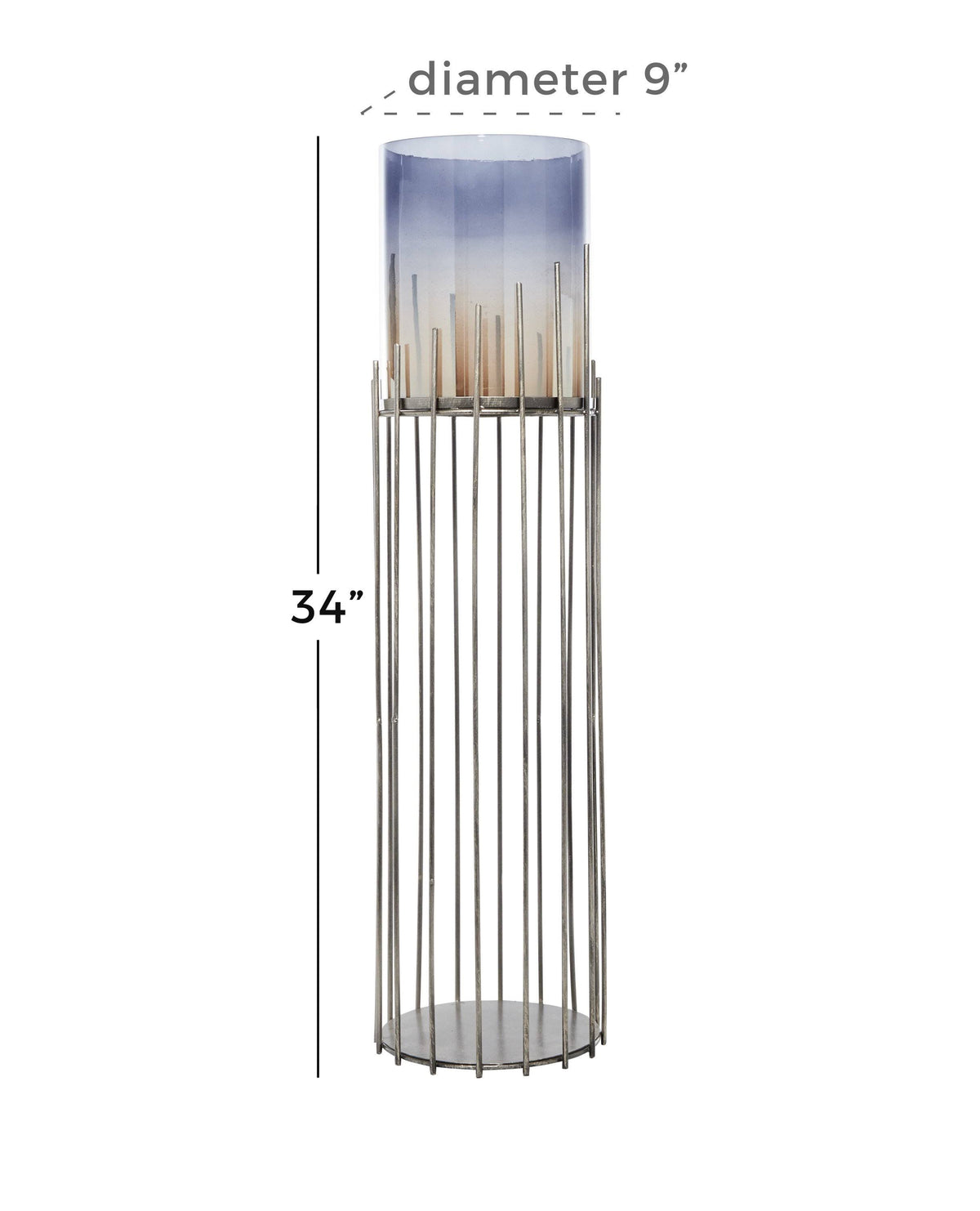 Multi Colored Glass Hurricane Candle Holder on Metal Stand V86499
