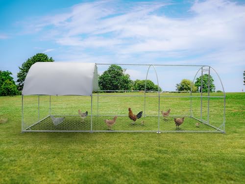 Large Walk-in Metal Chicken Coop with Waterproof Cover B45992