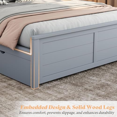 Full Size Wood Bed Frame with Headboard and 4 Storage Drawers Y172243