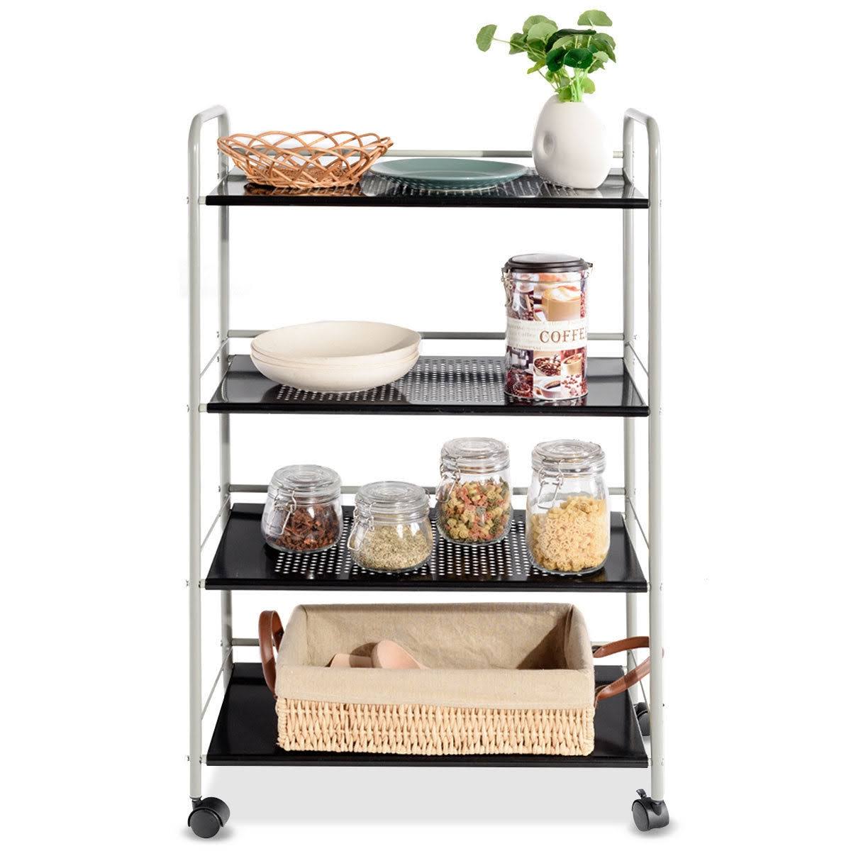 4 Tiers Rolling Storage Cart Utility Trolley Q6379