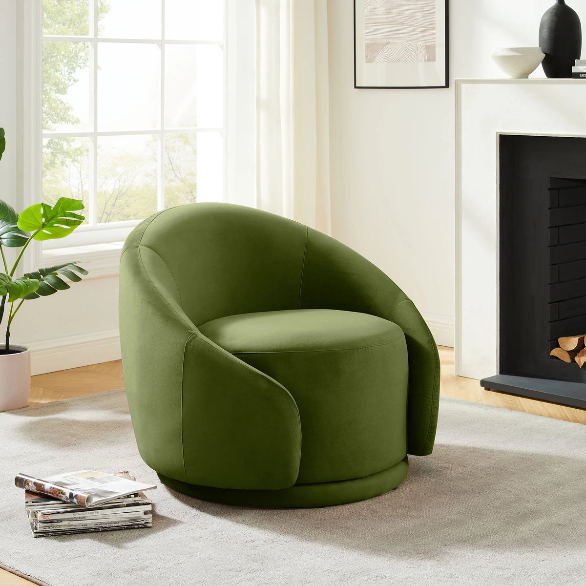 Green Velvet Swivel Barrel Chair M140590