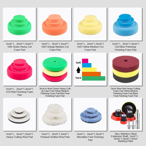 3 inch 6-Level Speed Rotary Car Polisher with Foam Polishing Pads X413