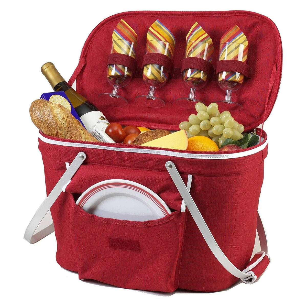 Collapsible Insulated Picnic Basket for 4 - Red Y12609