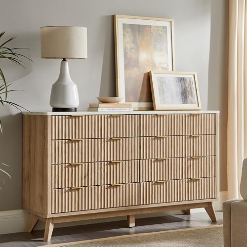 7 Drawer Wood Dresser with Faux Marble Top P701