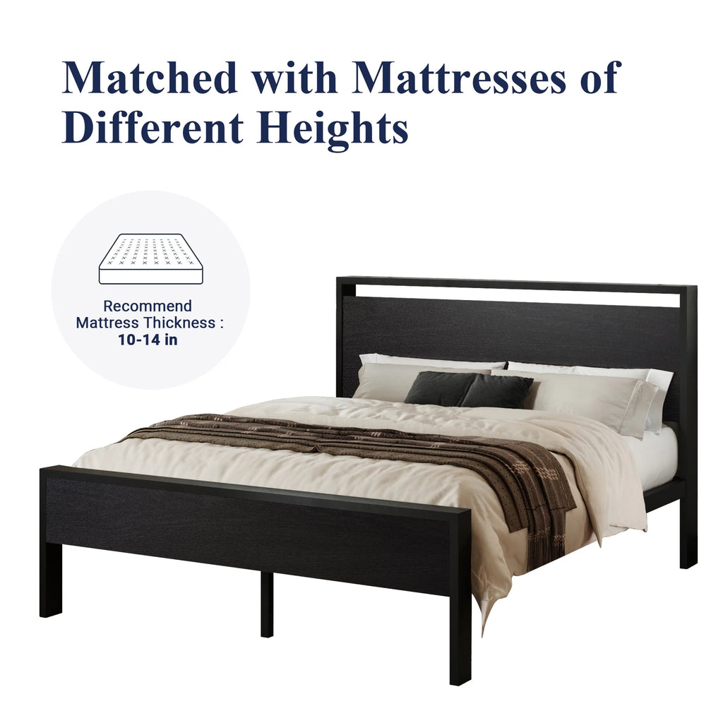 Walnut King Size Platform Bed Frame with Wood Headboard A7215