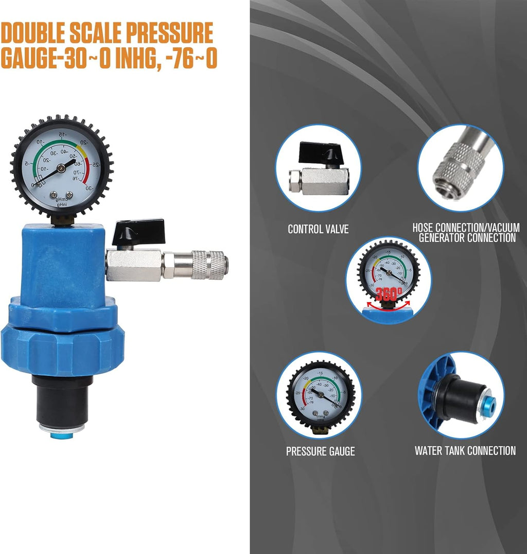 Universal Coolant Vacuum Refill Kit with Dual Scale Pressure Gauge, 2PCS Rubber Plug and 8PCS Rubber Adapters F6205
