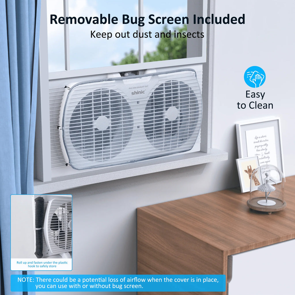 9 3-Speed Twin Window Fan with Bug Screen, White U503597