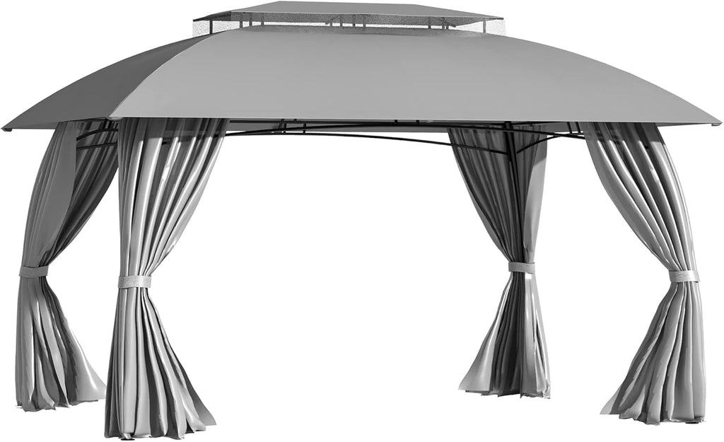 Beige Steel Frame Patio Gazebo with Sidewalls E857
