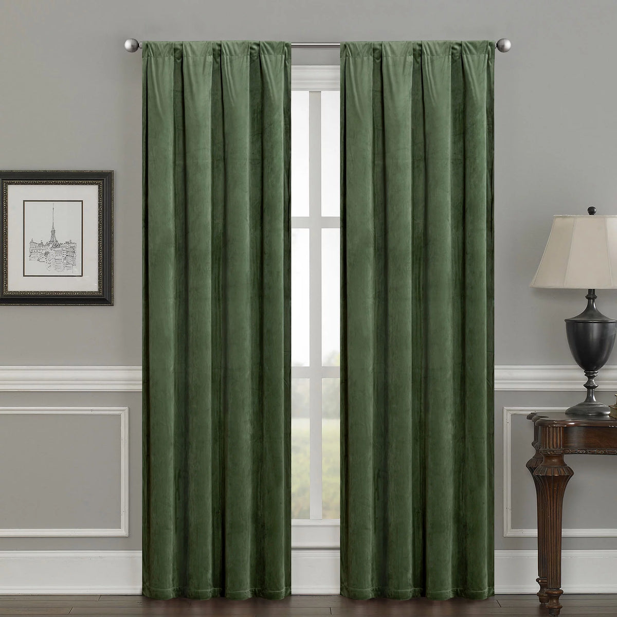 Evergreen Velvet Room Darkening Curtain Panel Pair with Rod Pocket G62593