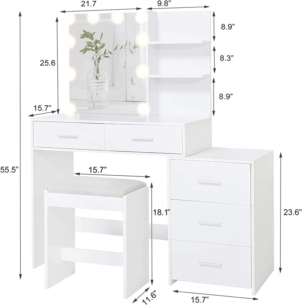 White Vanity Set with Mirror and Stool Z784261