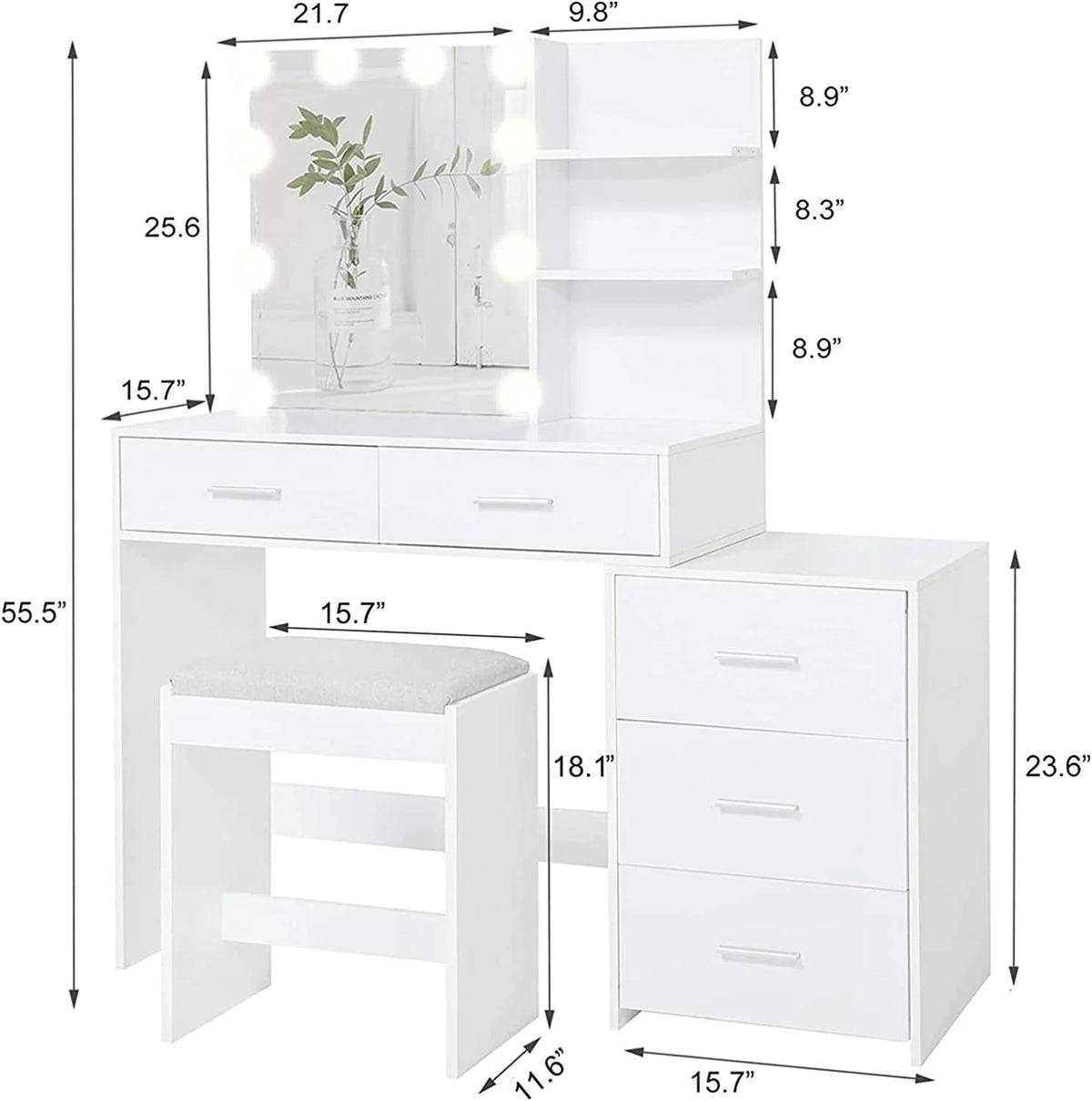 White Vanity Set with Mirror and Stool Z784261