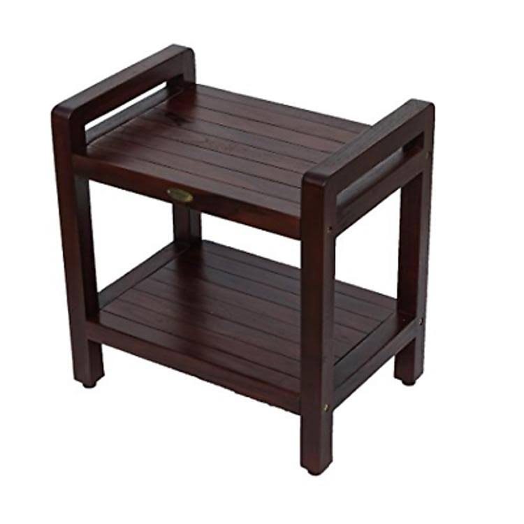 Teak Shower Stool with Arms and Shelf L682
