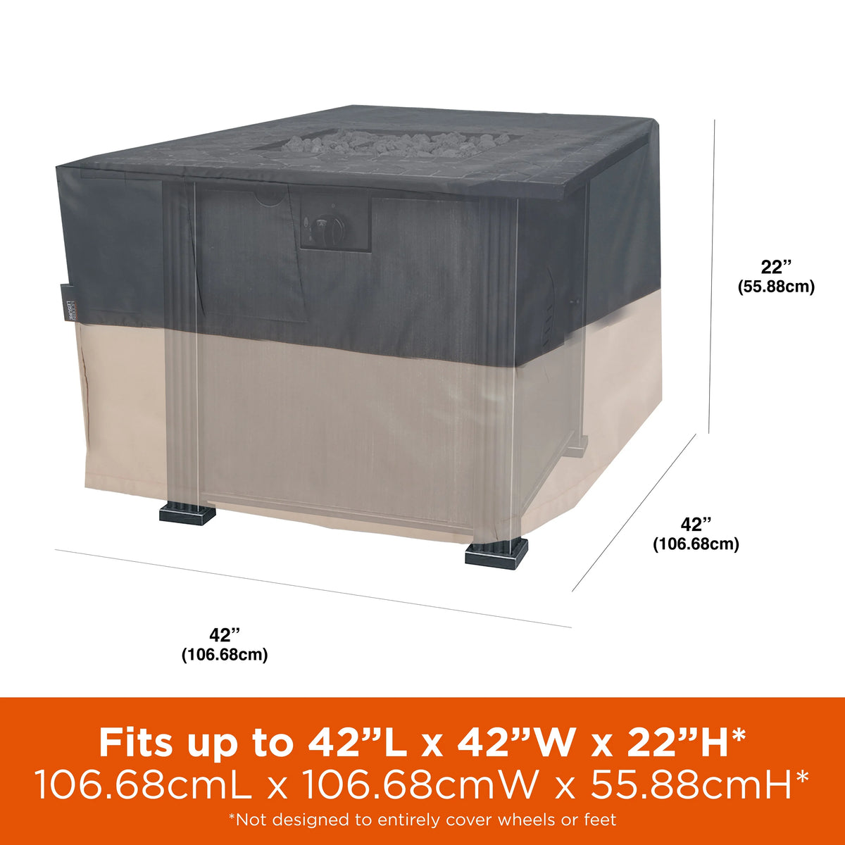Square Fire Pit Table Cover, 42"L x 42"W x 22"H, Gray Q5921