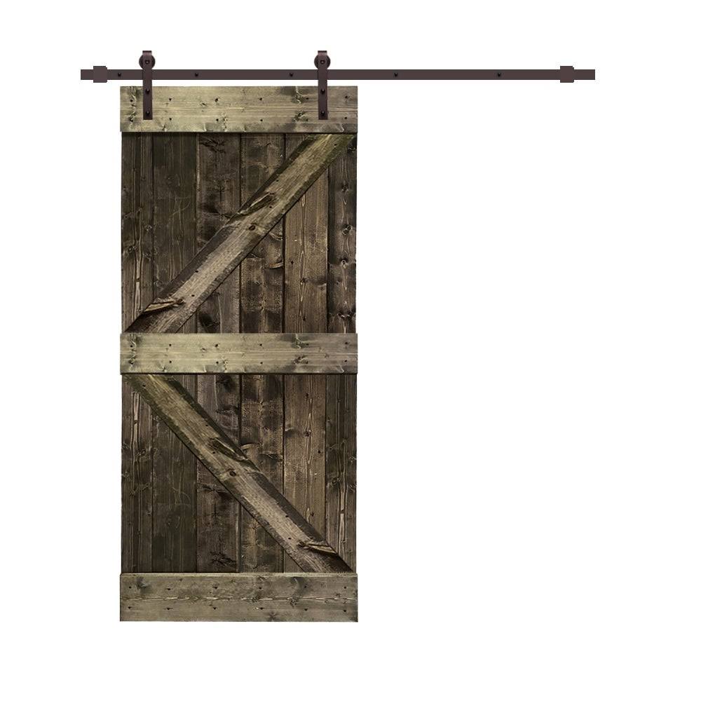Red Walnut Stained Pine Wood Interior Sliding Barn Door with Hardware Kit Z530