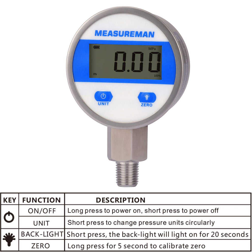 2-1/2" Digital Industrial Vacuum Gauge, Stainless Steel, -15psi, Pack of 2 A39210