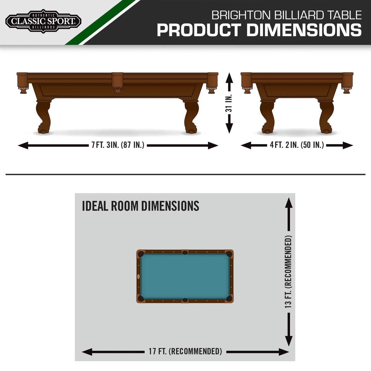 87" Green Billiard Pool Table B332