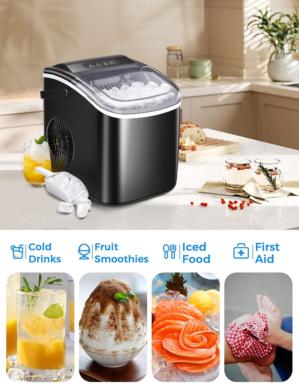 Black Countertop Ice Maker with Handle Y65659