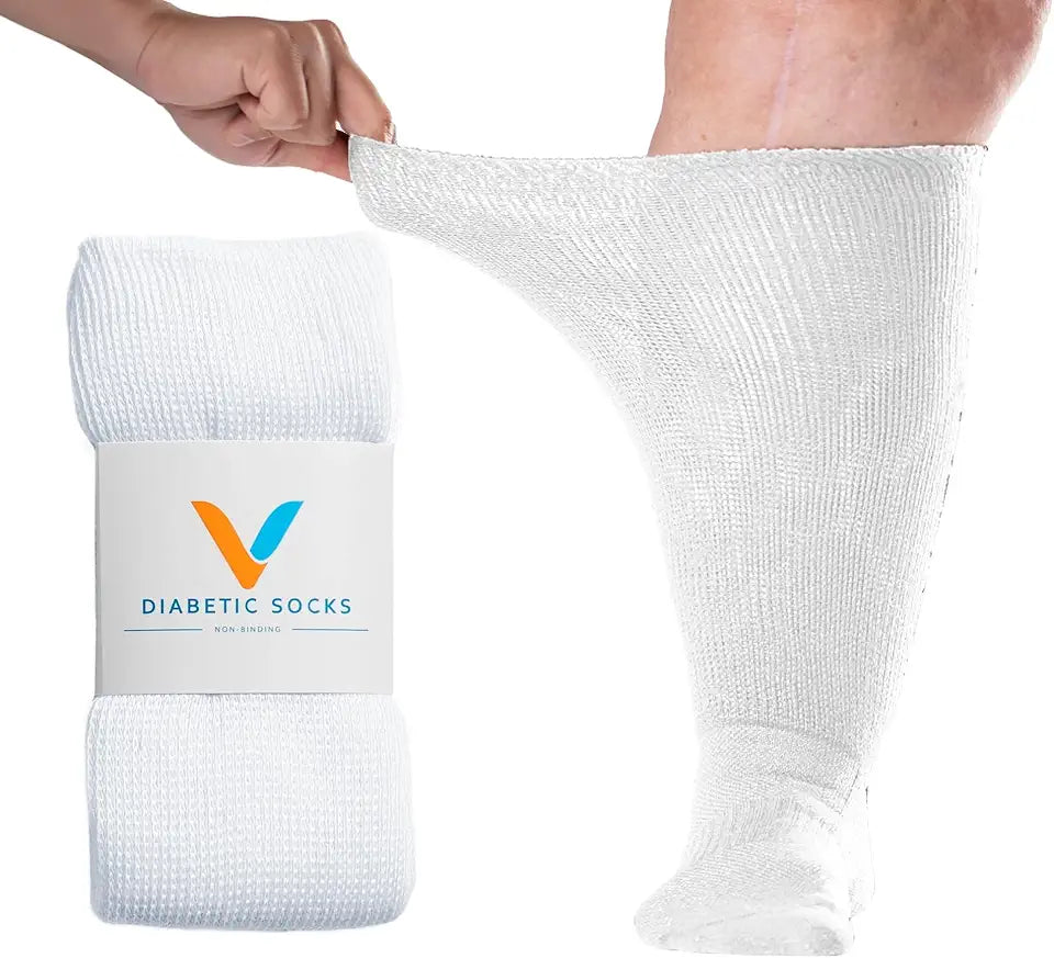 White Large Non Binding Seamless Toe Diabetic Socks E806956