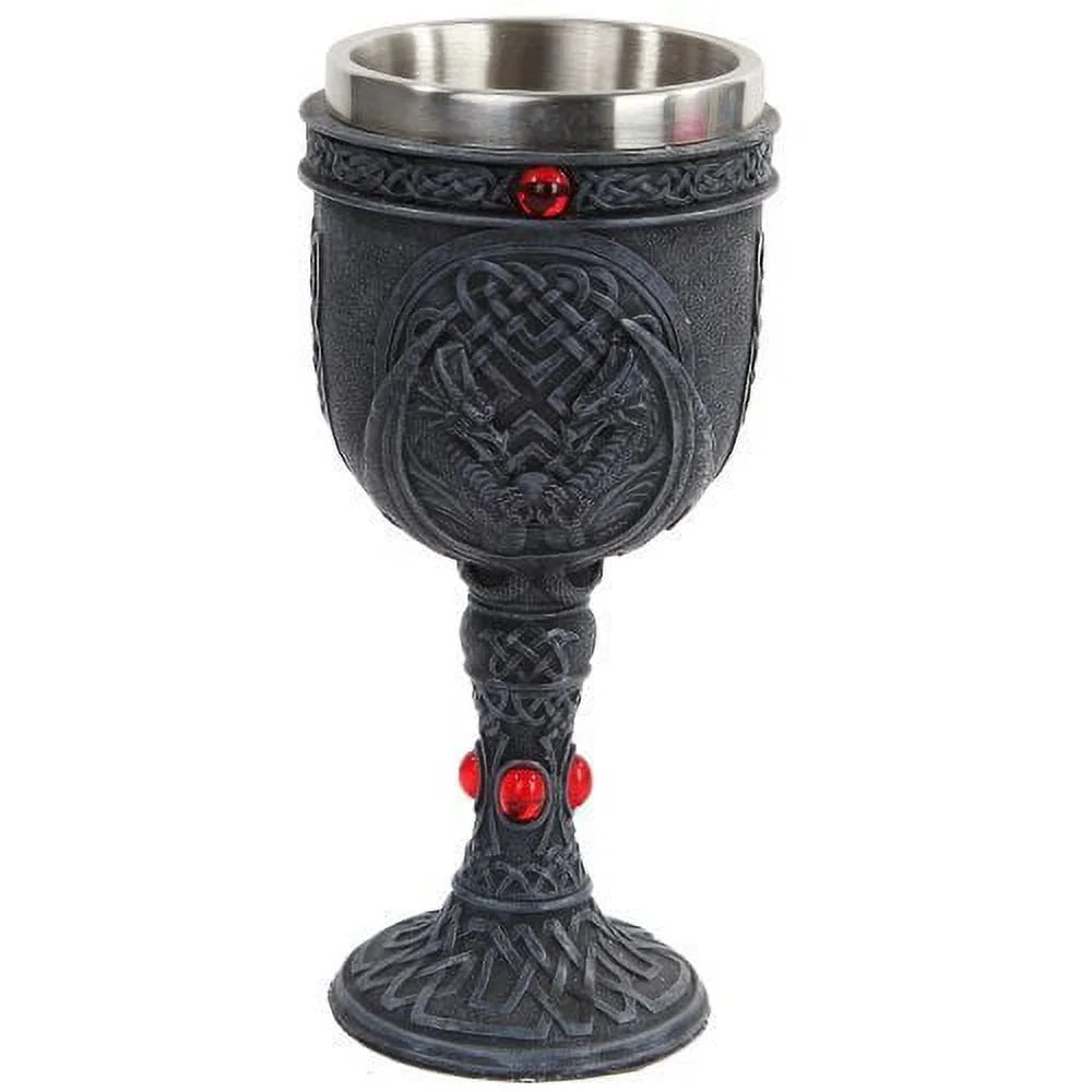 Winged Dragon Wine Goblet Chalice Resin Stainless Steel Faux Stone Q28013