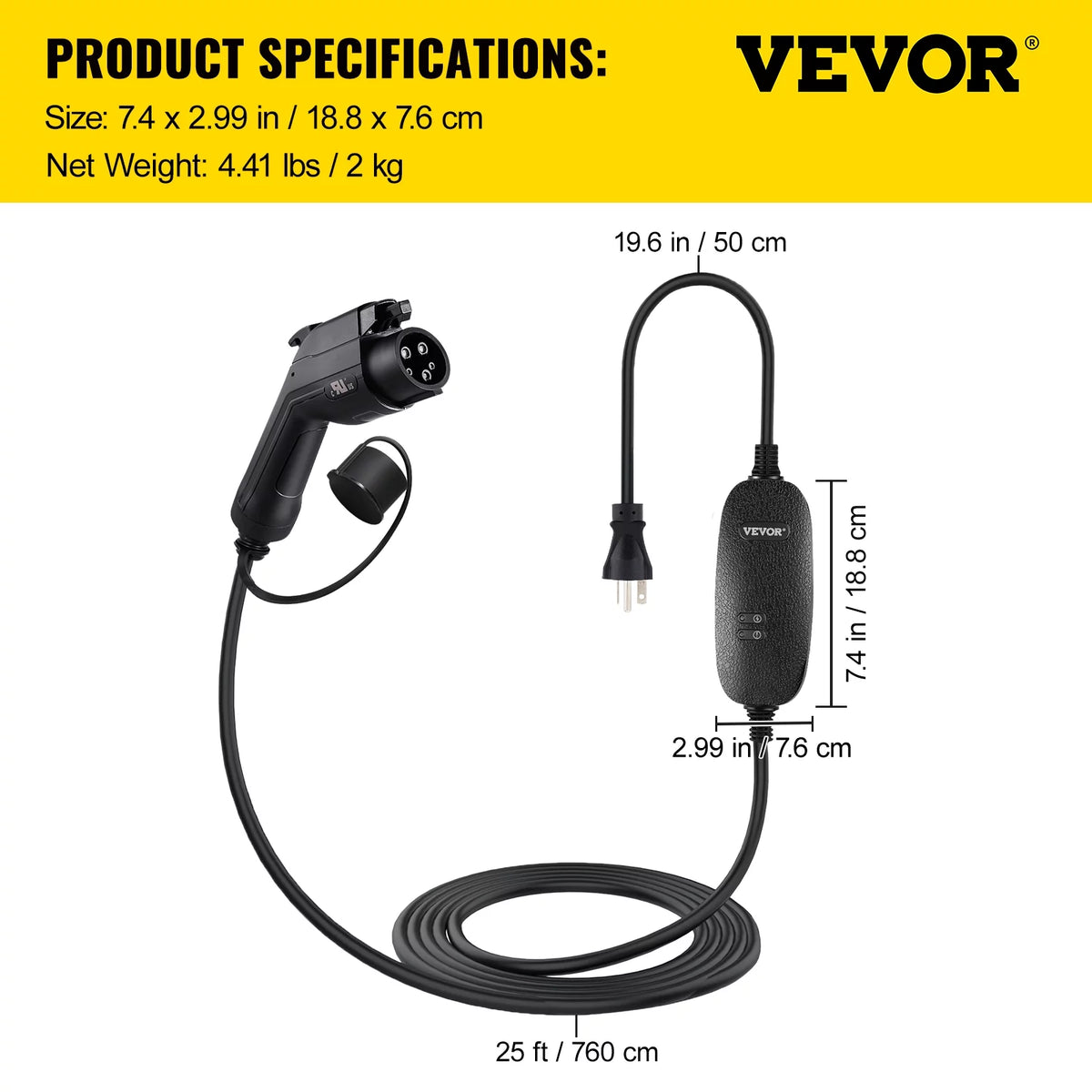 16 Amp Portable Level 2 EV Charger with 25 ft Cable D199