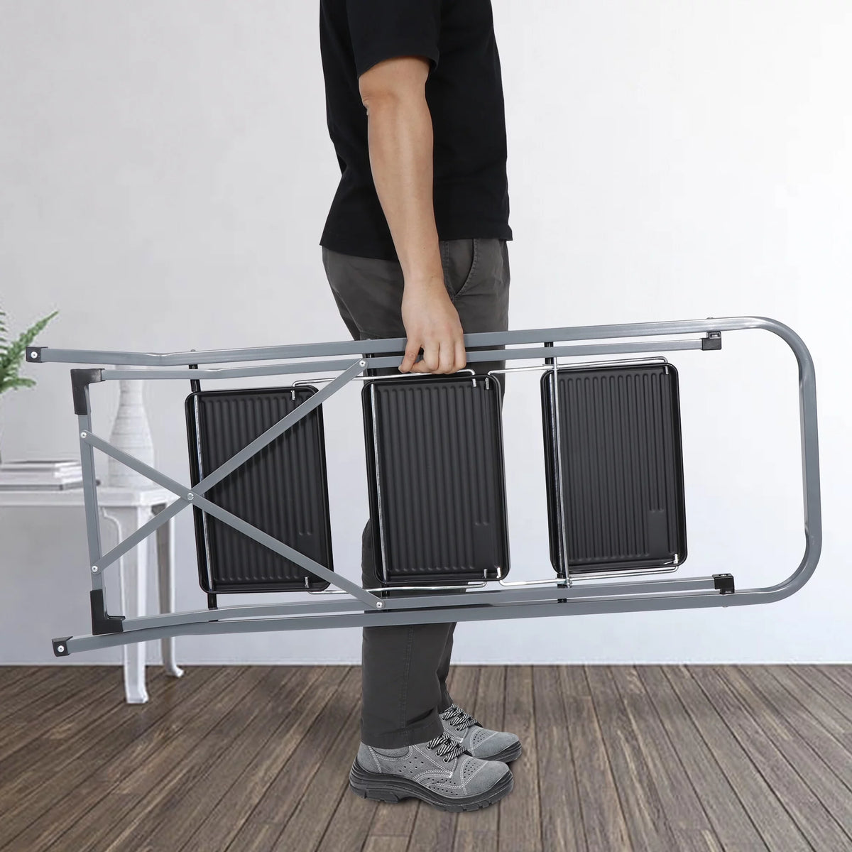 Folding 3-Step Steel Ladder with Handgrip I414