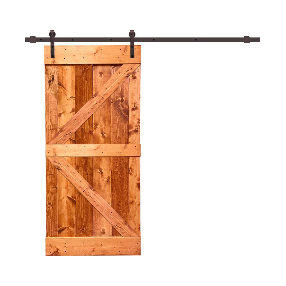 Red Walnut Stained Pine Wood Interior Sliding Barn Door with Hardware Kit Z530