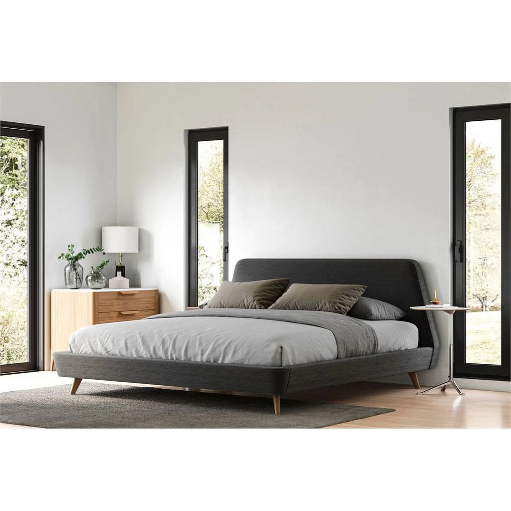 King Wood and Fabric Upholstered Platform Bed Dark Gray A666292
