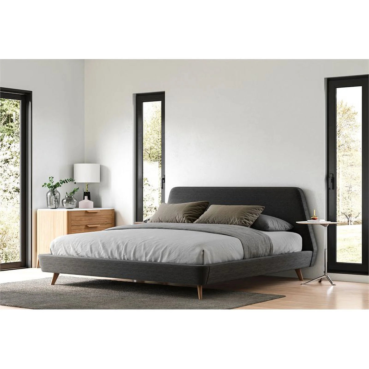 King Wood and Fabric Upholstered Platform Bed Dark Gray A666292