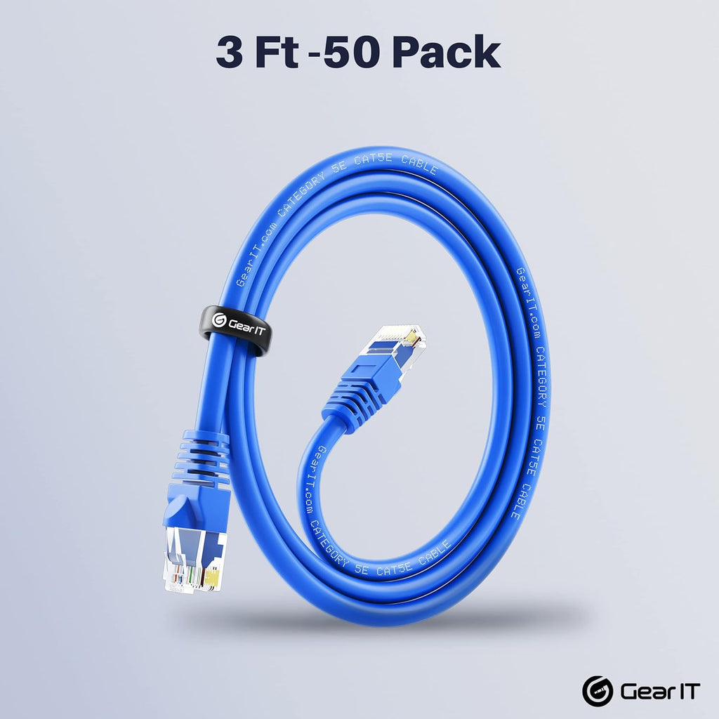 Blue 50-Pack Cat5e Ethernet Patch Cable 3 Feet RJ45 LAN Network Cord T35875