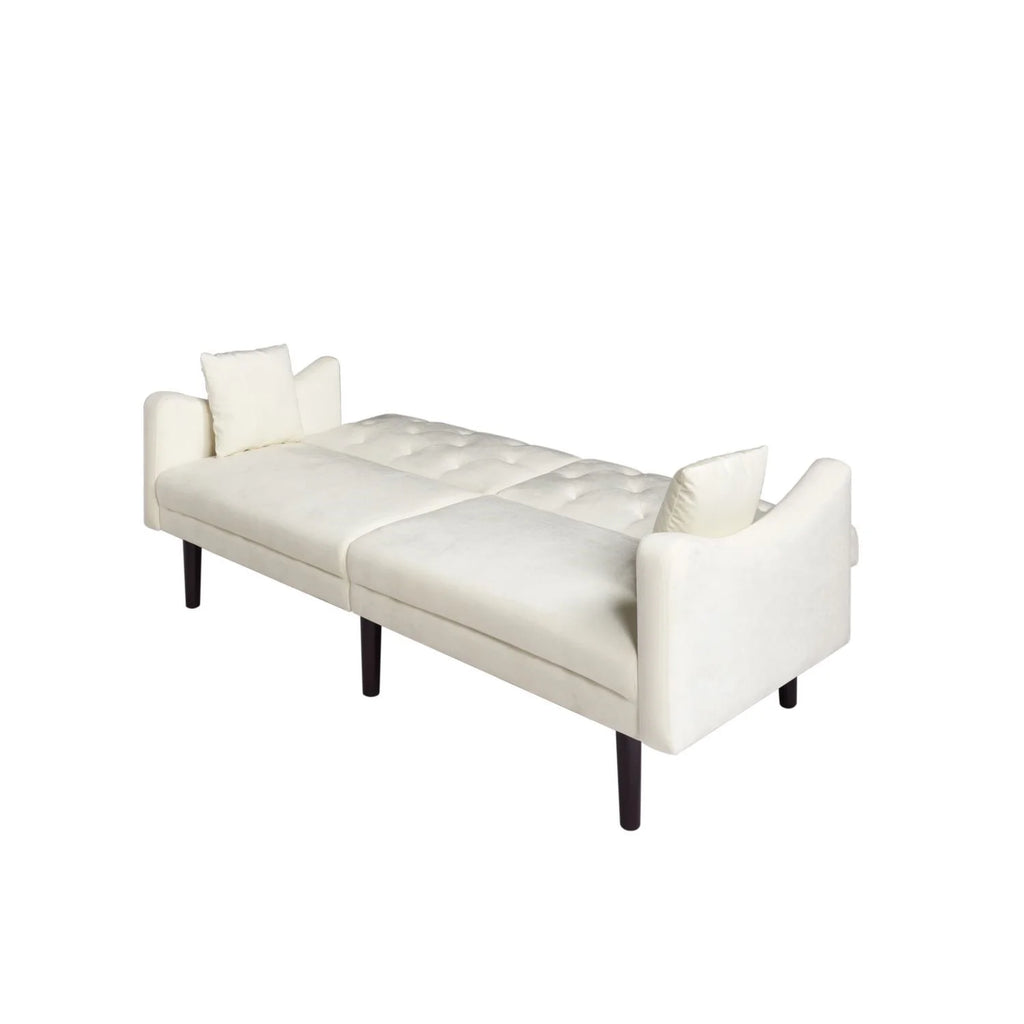 Beige Velvet Futon Sofa Bed with Pillows U82920