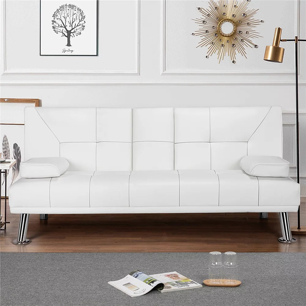 White Faux Leather Futon Sofa Bed B1326