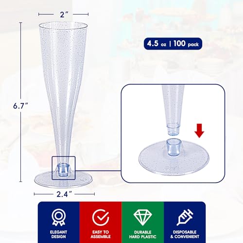 100 Pack 4.5 oz Clear Plastic Champagne Flutes H428