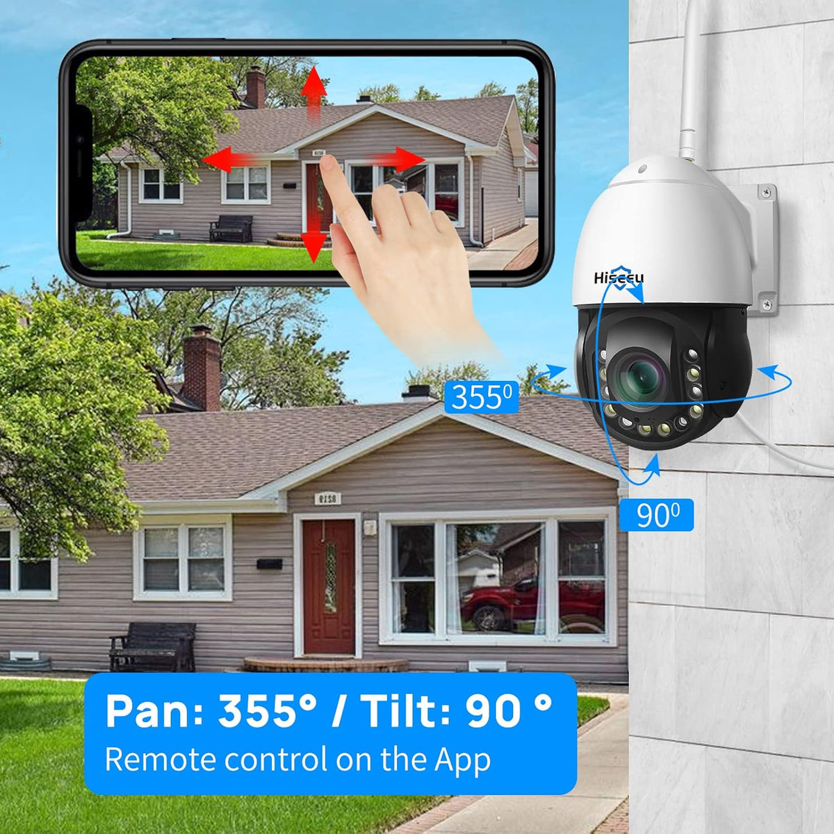 Wireless 30X Optical Zoom PTZ Camera Outdoor Two Way Audio 250ft Night Vision with Floodlight Security Camera T196