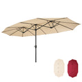 Tan Double-Sided Rectangular Patio Market Umbrella with Crank F7824