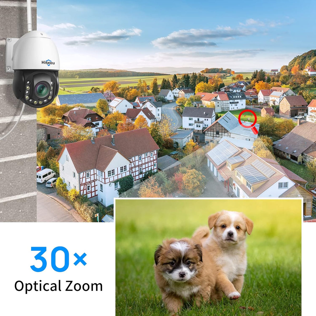 Wireless 30X Optical Zoom PTZ Camera Outdoor Two Way Audio 250ft Night Vision with Floodlight Security Camera T196