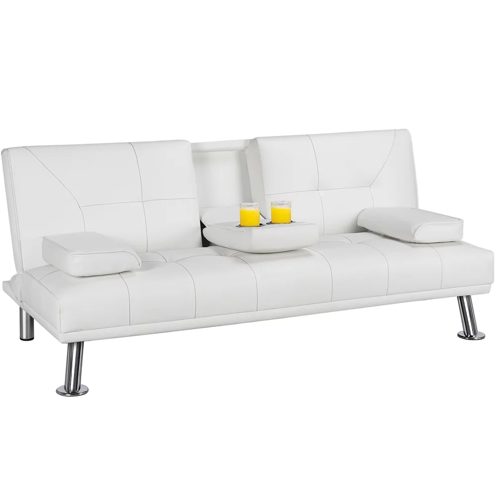 White Faux Leather Futon Sofa Bed B1326