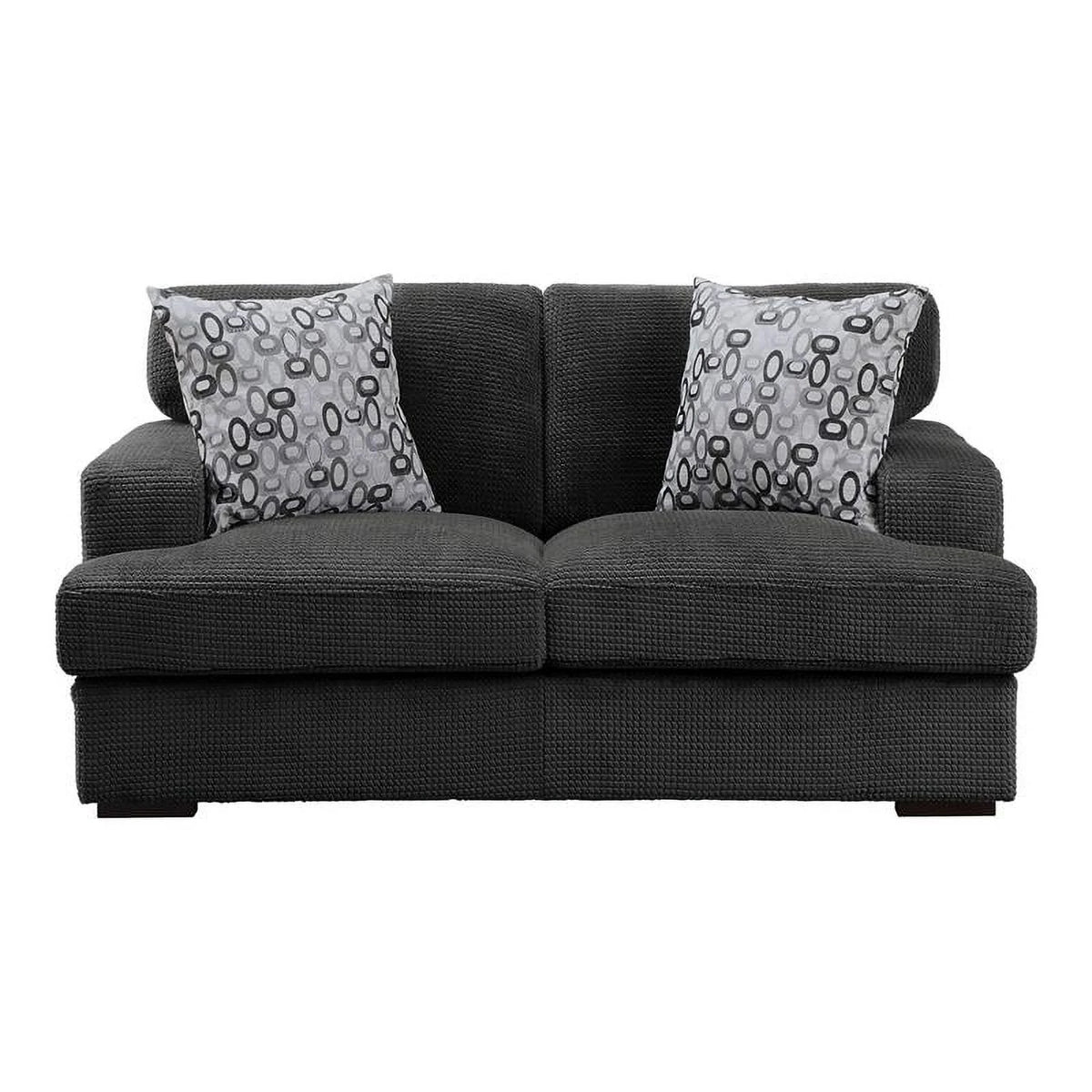 Gray Microfiber Loveseat with 2 Pillows R60331
