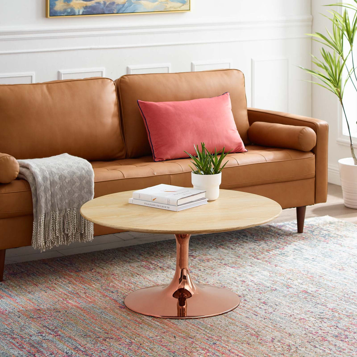 Round Wood Metal Coffee Table Z595
