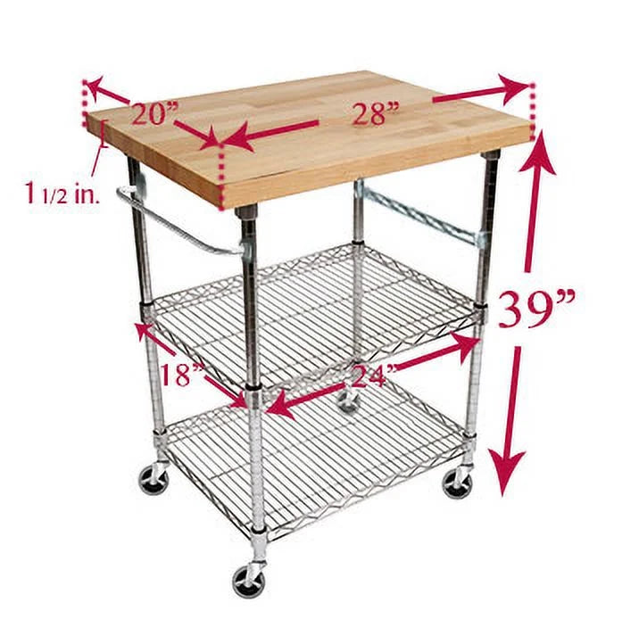 3 Tier Gourmet Cart with Maple Butcher Block Top A31129