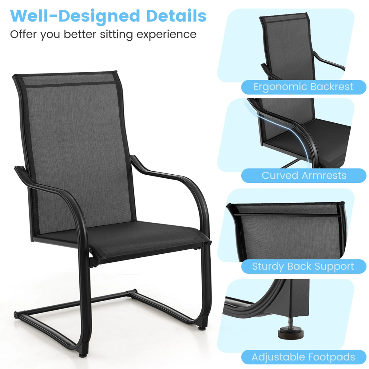 2pcs Black C-Spring Patio Dining Chairs Q653