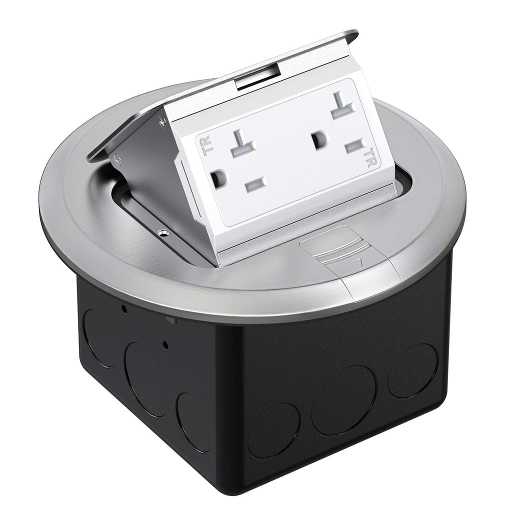 Silver Pack of 2 Pop Up Floor Outlet Box with 20 Amp Tamper-Resistant Receptacle I37753