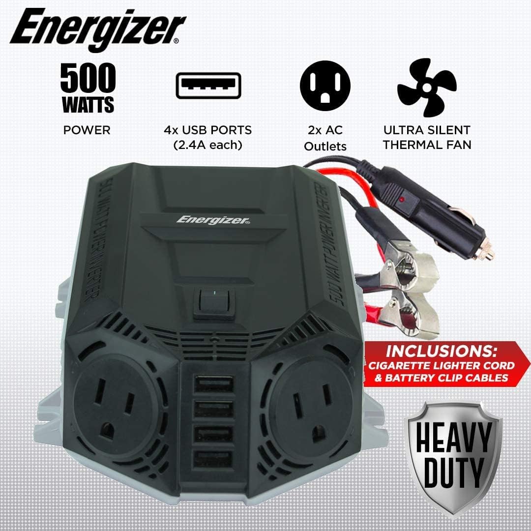 500 Watt Power Inverter, 12V DC to 110V AC, Modified Sine Wave, Pack of 2 S171701