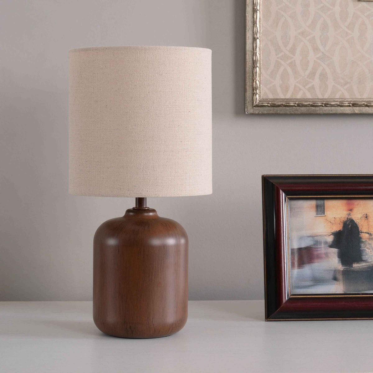Mini Faux Wood Table Lamp with Shade S24652