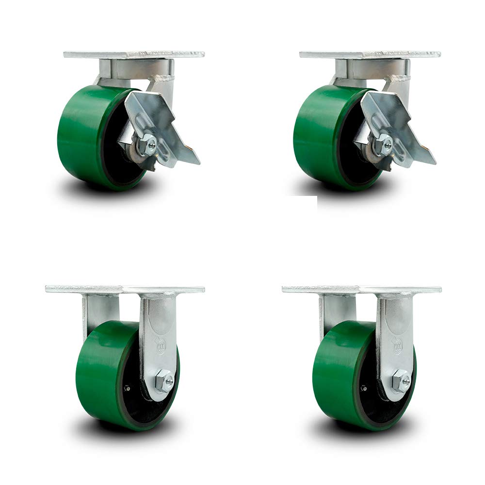 Green Polyurethane Tread on Metal Core Caster Set of 4 W651