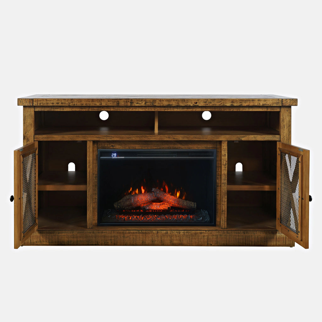 Rustic Solid Pine Storage Console TV Stand with Electric Fireplace Z85713